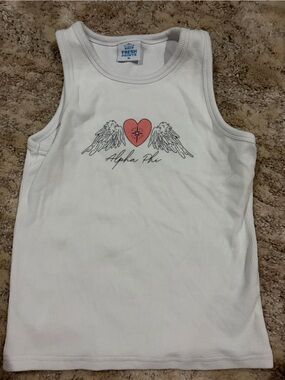 ALPHA PHI White Tank with Pink Heart and Wing Print